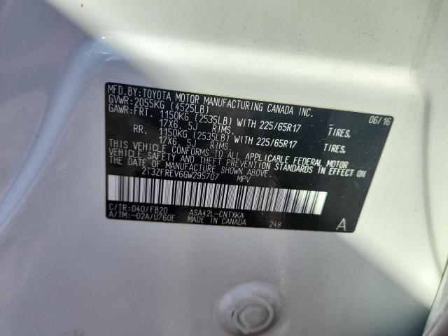 2T3ZFREV6GW295707 - 2016 TOYOTA RAV4 LE WHITE photo 12