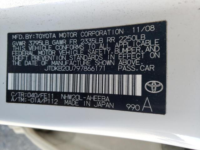 JTDKB20U797866171 - 2009 TOYOTA PRIUS WHITE photo 12