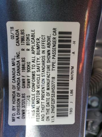 2HGFC2F53JH537718 - 2018 HONDA CIVIC LX CHARCOAL photo 12