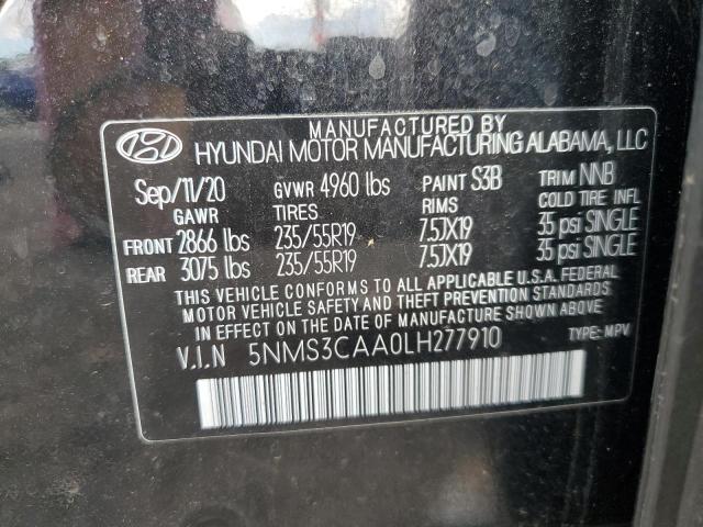 5NMS3CAA0LH277910 - 2020 HYUNDAI SANTA FE SEL Սև լուսանկար 14