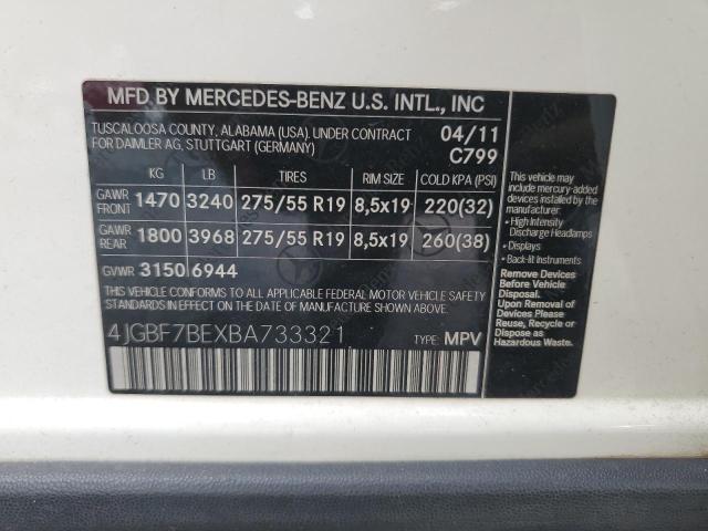 4JGBF7BEXBA733321 - 2011 MERCEDES-BENZ GL 450 4MATIC WHITE photo 13