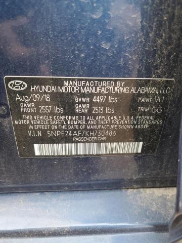 5NPE24AF7KH730486 - 2019 HYUNDAI SONATA SE BLUE photo 12