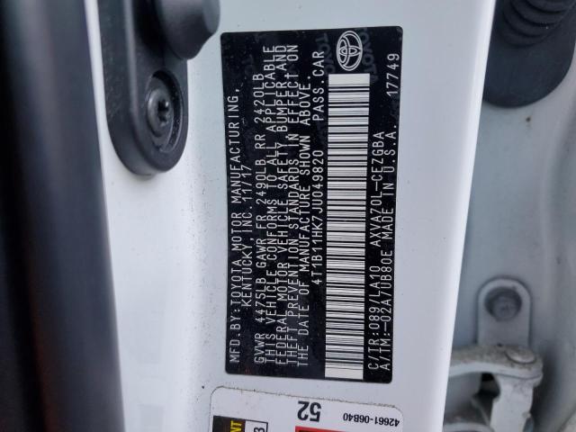 4T1B11HK7JU049820 - 2018 TOYOTA CAMRY L WHITE photo 12