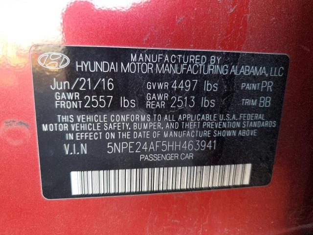 5NPE24AF5HH463941 - 2017 HYUNDAI SONATA SE RED photo 12