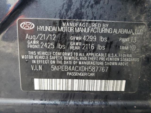 5NPEB4ACXDH587767 - 2013 HYUNDAI SONATA GLS BLACK photo 12