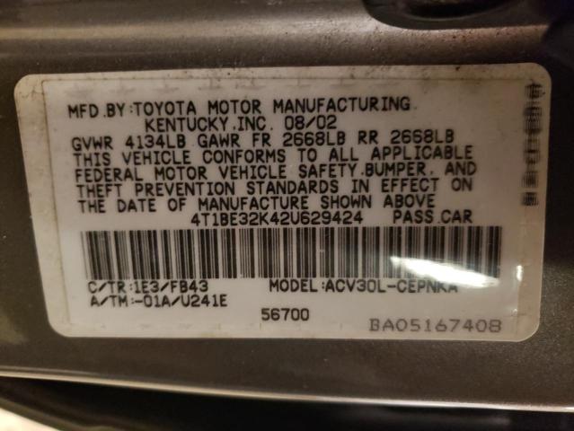 4T1BE32K42U629424 - 2002 TOYOTA CAMRY LE GRAY photo 12