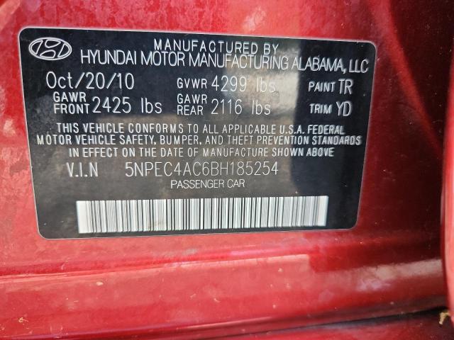 5NPEC4AC6BH185254 - 2011 HYUNDAI SONATA SE 红色 照片 12