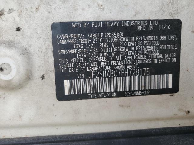 JF2SHABC7BH728175 - 2011 SUBARU FORESTER 2.5X Սպիտակ լուսանկար 13