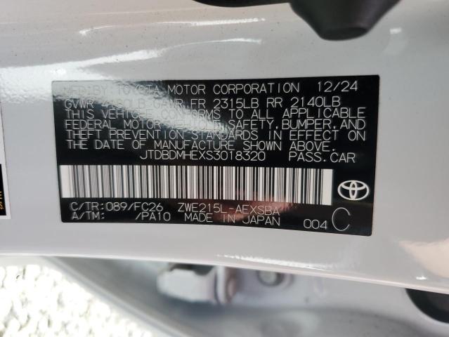 JTDBDMHEXS3018320 - 2025 TOYOTA COROLLA LE WHITE photo 12