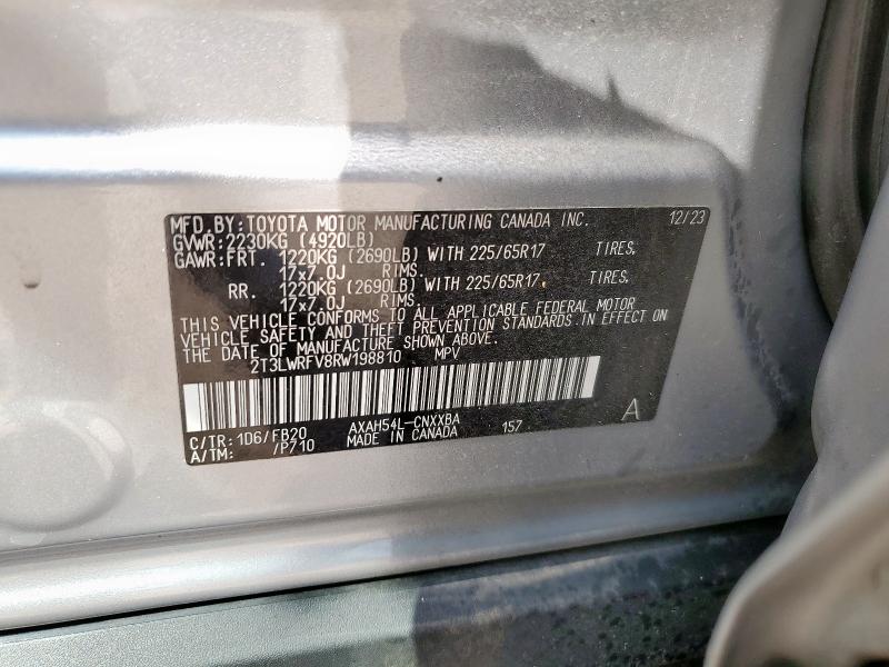 2T3LWRFV8RW198810 - 2024 TOYOTA RAV4 LE ვერცხლისფერი ფოტო 13