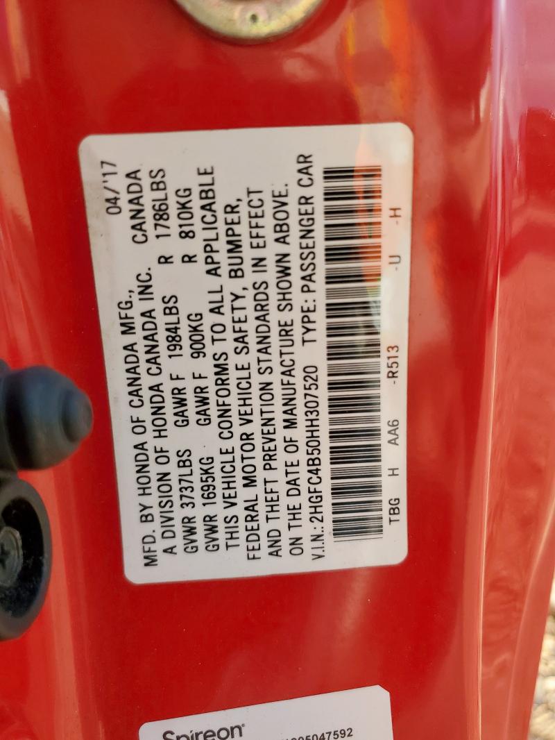 2HGFC4B50HH307520 - 2017 HONDA CIVIC LX Rot Foto 12