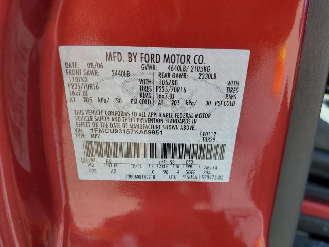 1FMCU93157KA69951 - 2007 FORD ESCAPE XLT RED photo 13