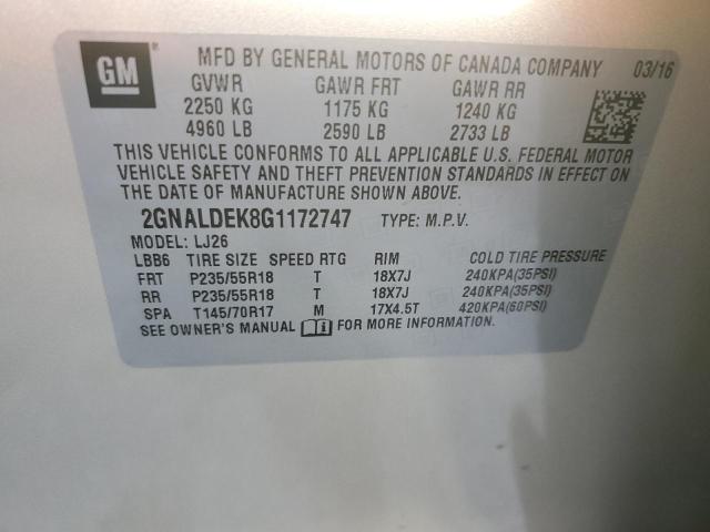 2GNALDEK8G1172747 - 2016 CHEVROLET EQUINOX LTZ BEIGE photo 13