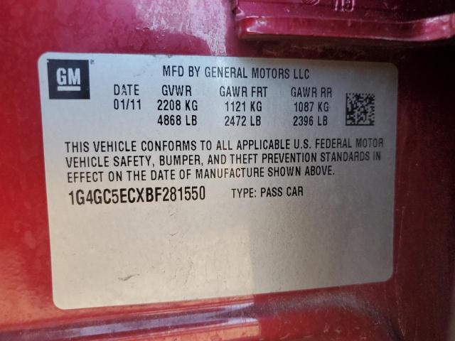 1G4GC5ECXBF281550 - 2011 BUICK LACROSSE CXL RED photo 13