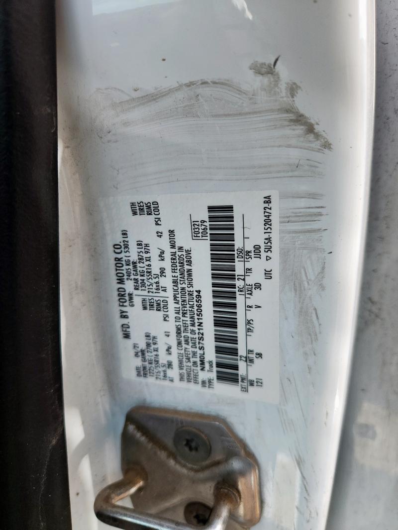 NM0LS7S21N1506594 - 2022 FORD TRANSIT CO XL WHITE photo 13
