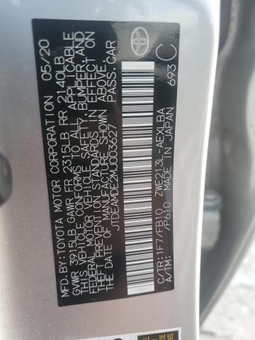 JTDEAMDE2MJ003627 - 2021 TOYOTA COROLLA LE SILVER photo 12