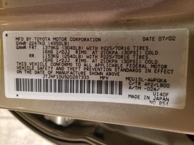 JTJHF10U920287333 - 2002 LEXUS RX 300 GOLD photo 13