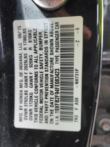 19XFB2F94FE083423 - 2015 HONDA CIVIC EXL Կապույտ լուսանկար 12