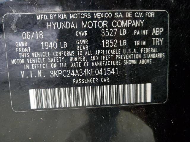 3KPC24A34KE041541 - 2019 HYUNDAI ACCENT SE Siyah fotoğraf 12