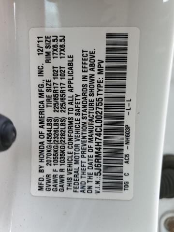 5J6RM4H74CL002755 - 2012 HONDA CR-V EXL WHITE photo 14