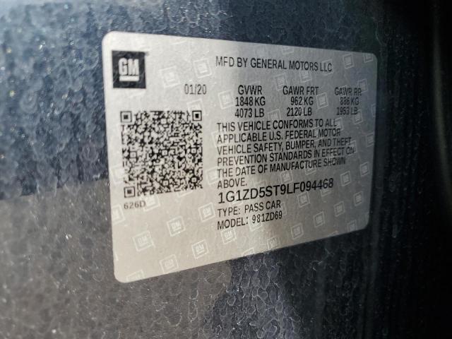 1G1ZD5ST9LF094468 - 2020 CHEVROLET MALIBU LT GRAY photo 12