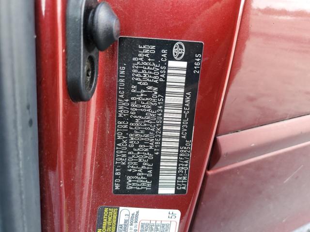 4T1BE32K15U434157 - 2005 TOYOTA CAMRY LE RED photo 12