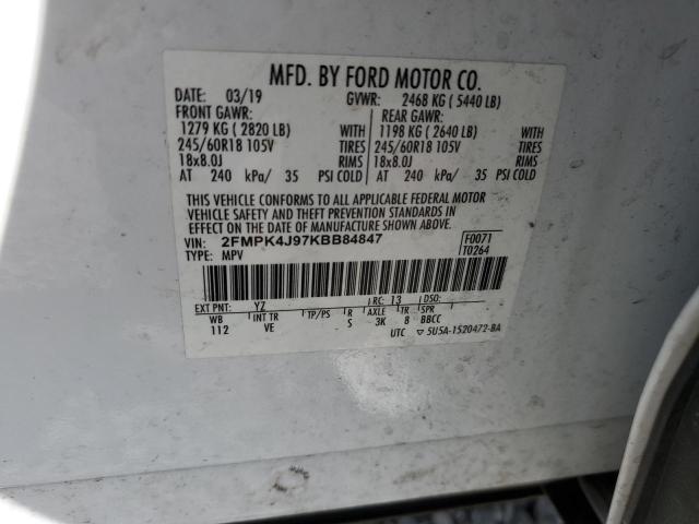 2FMPK4J97KBB84847 - 2019 FORD EDGE SEL 白色 照片 13