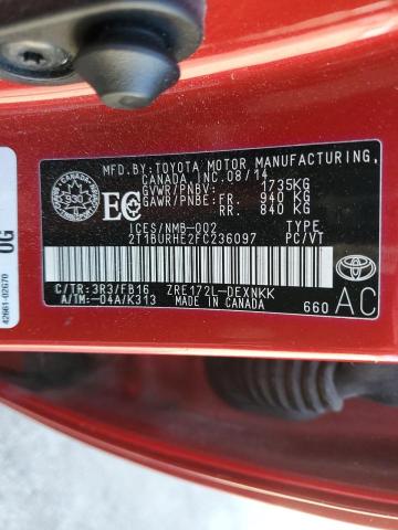 2T1BURHE2FC236097 - 2015 TOYOTA COROLLA L RED photo 13