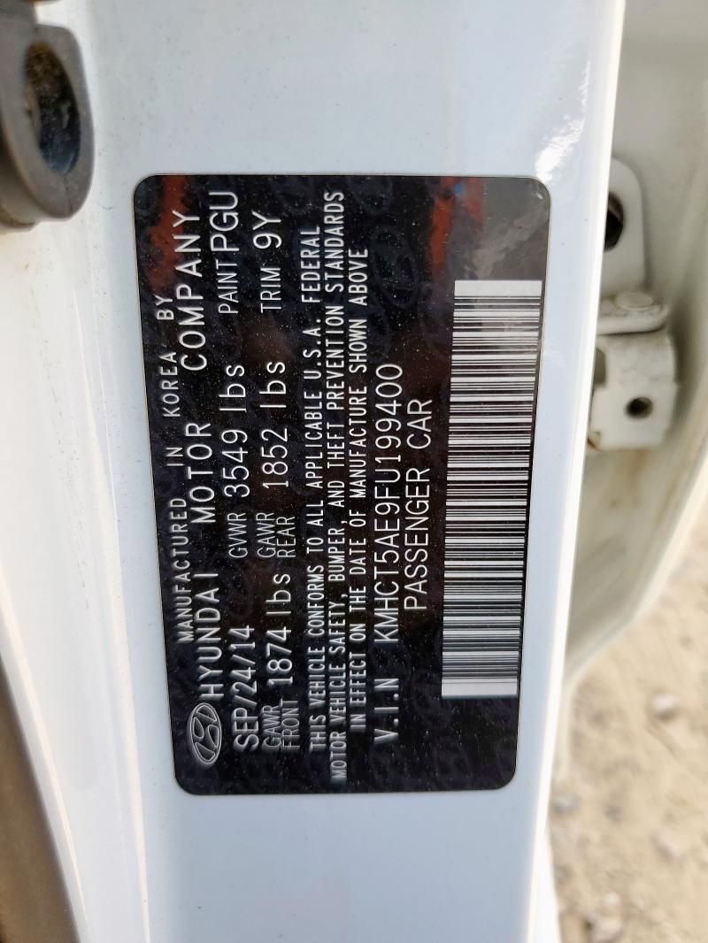 KMHCT5AE9FU199400 - 2015 HYUNDAI ACCENT GS WHITE photo 12