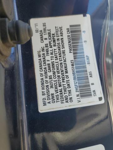 2HGFG1B60BH514623 - 2011 HONDA CIVIC LX Mavi foto 12