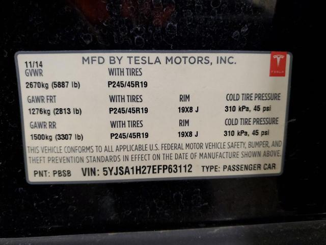 5YJSA1H27EFP63112 - 2014 TESLA MODEL S BLACK photo 12