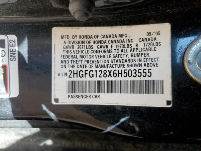 2HGFG128X6H503555 - 2006 HONDA CIVIC EX BLACK photo 12