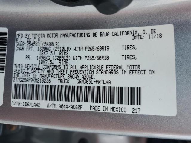 3TMGZ5AN9KM210236 - 2019 TOYOTA TACOMA DOUBLE CAB Argent photo 12