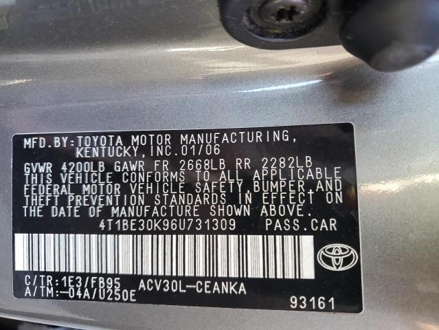 4T1BE30K96U731309 - 2006 TOYOTA CAMRY LE GRAY photo 12