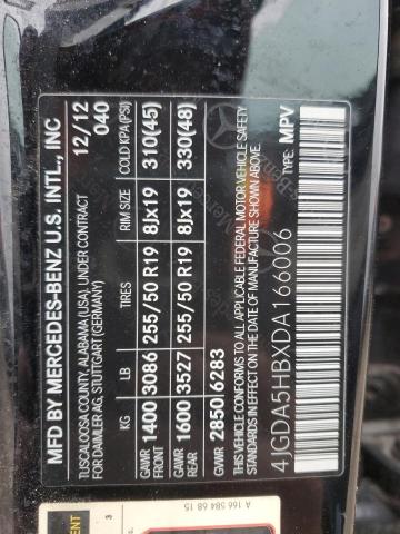 4JGDA5HBXDA166006 - 2013 MERCEDES-BENZ ML 350 4MATIC BLACK photo 13