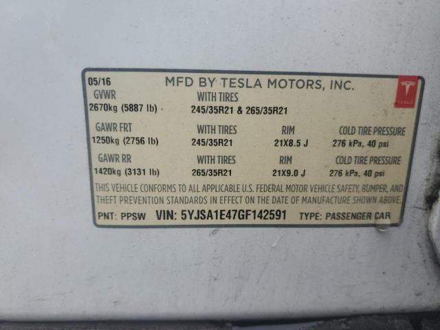 5YJSA1E47GF142591 - 2016 TESLA MODEL S WHITE photo 12