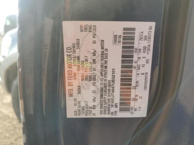 1FMEU74847UB32101 - 2007 FORD EXPLORER EDDIE BAUER Mavi foto 12