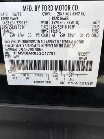 1FM5K8AR0JGC17791 - 2018 FORD EXPLORER POLICE INTERCEPTOR 黑色 照片 10