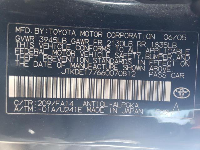 JTKDE177660070812 - 2006 TOYOTA SCION TC BLACK photo 12