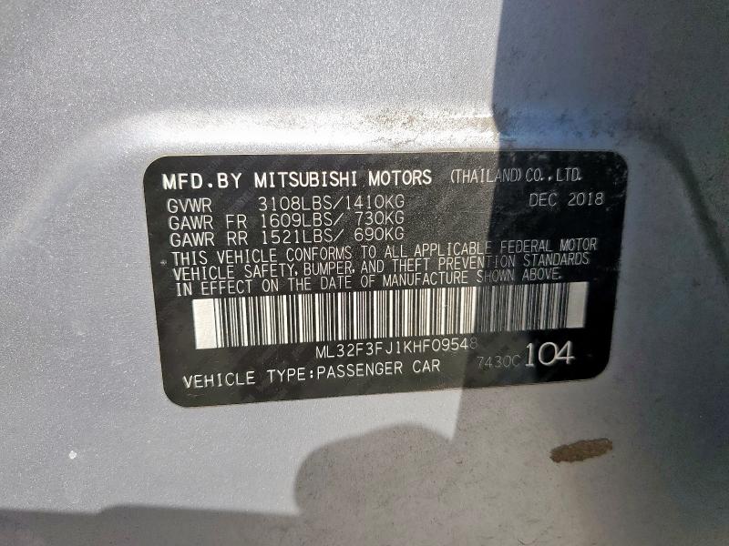 ML32F3FJ1KHF09548 - 2019 MITSUBISHI MIRAGE G4 ES ვერცხლისფერი ფოტო 13