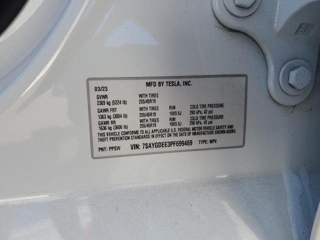 7SAYGDEE3PF699469 - 2023 TESLA MODEL Y WHITE photo 12