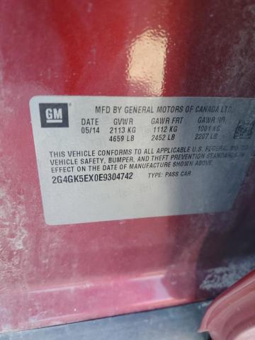 2G4GK5EX0E9304742 - 2014 BUICK REGAL RED photo 12