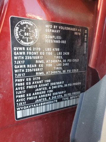 WVGAV7AX4BW000475 - 2011 VOLKSWAGEN TIGUAN S RED photo 14