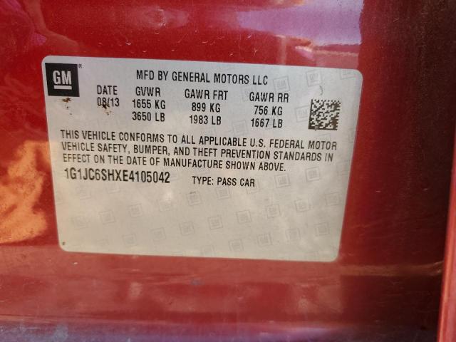 1G1JC6SHXE4105042 - 2014 CHEVROLET SONIC LT RED photo 12