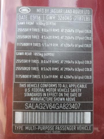SALAG2V64GA823407 - 2016 LAND ROVER LR4 HSE BURGUNDY photo 13