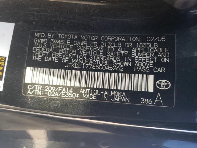 JTKDE177650045262 - 2005 TOYOTA SCION TC BLACK photo 12