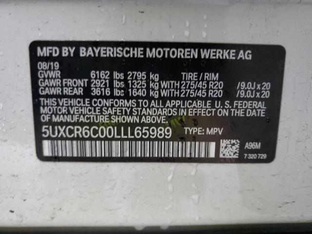 5UXCR6C00LLL65989 - 2020 BMW X5 XDRIVE40I WHITE photo 13