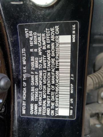 SHHFK7H95JU404588 - 2018 HONDA CIVIC SPORT TOURING BLACK photo 12