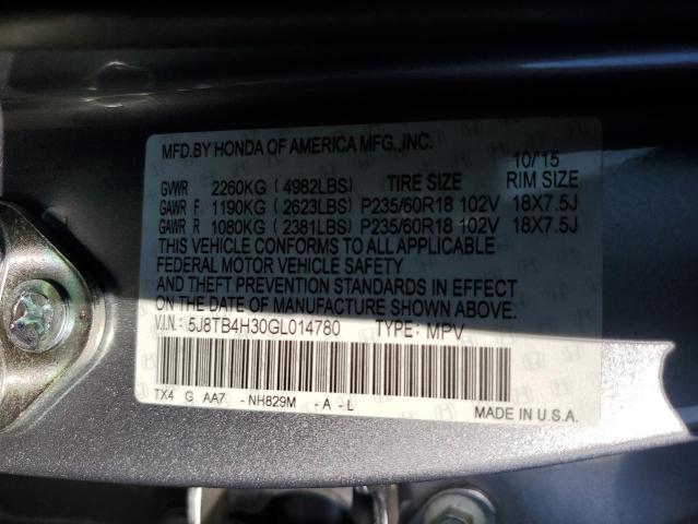 5J8TB4H30GL014780 - 2016 ACURA RDX 银色 照片 13