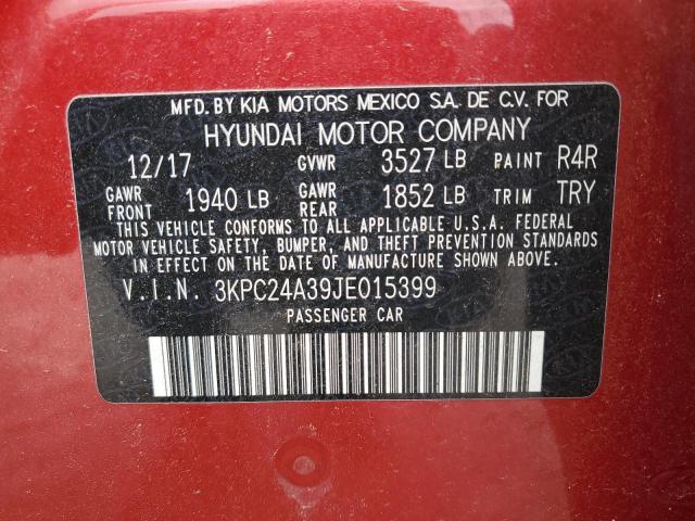 3KPC24A39JE015399 - 2018 HYUNDAI ACCENT SE წითელი ფოტო 12